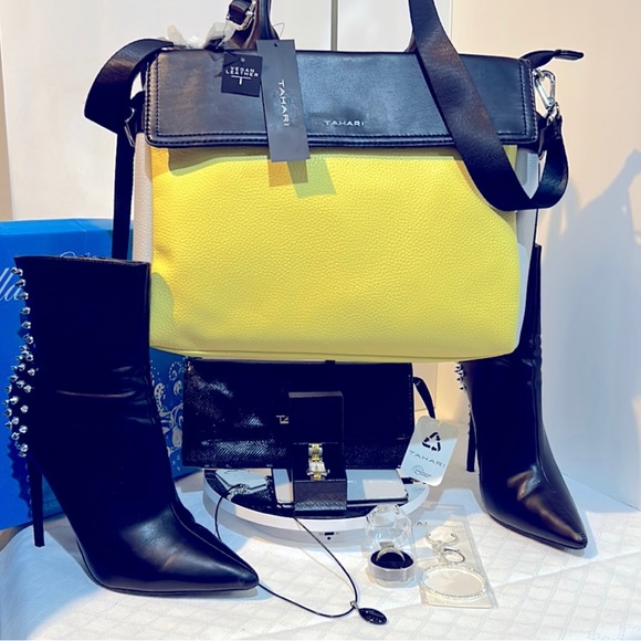 NWT Tahari Handbag & Wristlet Wallet . Spiked Boots Ring,Bagcharm,neckla… - Picture 3 of 15
